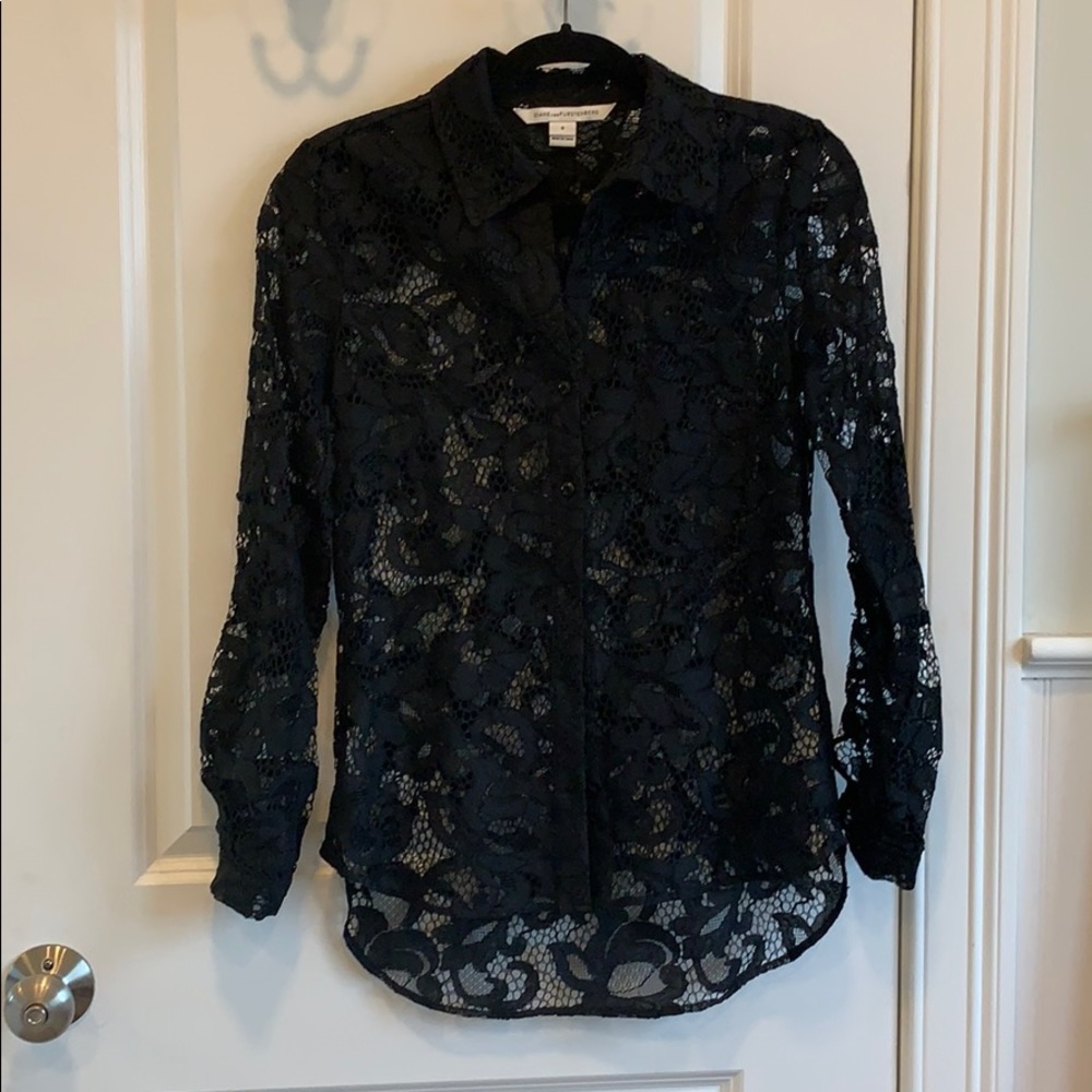 Diane von furstenberg black lace shirt.